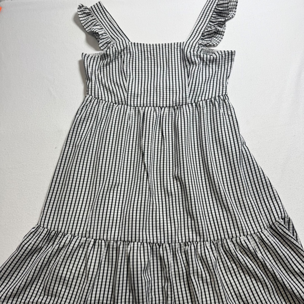 Jodifl gingham ruffle strap midi dress womens large black white smocked tiered